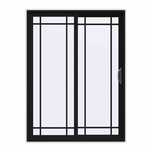 JELD-WEN 60 in. x 80 in. V-4500 Contemporary Black FiniShield Vinyl Right-Hand 9 Lite Sliding Patio Door w/White Interior
