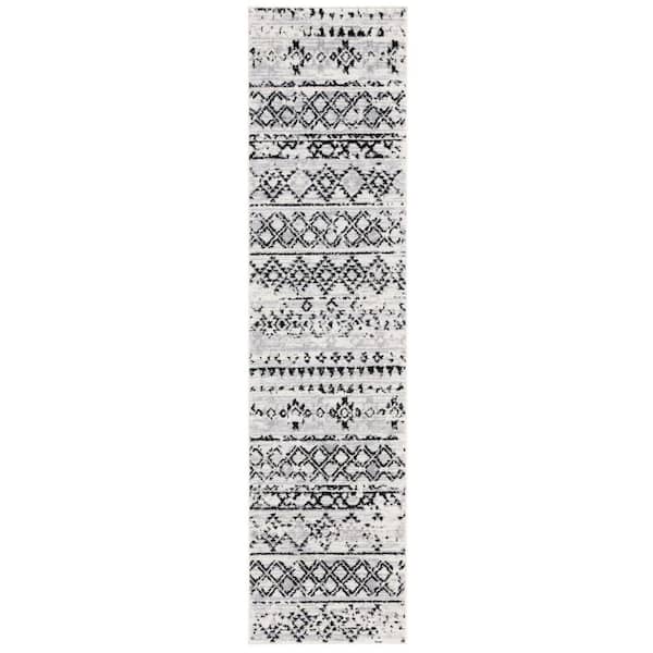 Tulum 2 ft. x 8 ft. Ivory Gray/Charcoal Geometric Striped Runner Rug