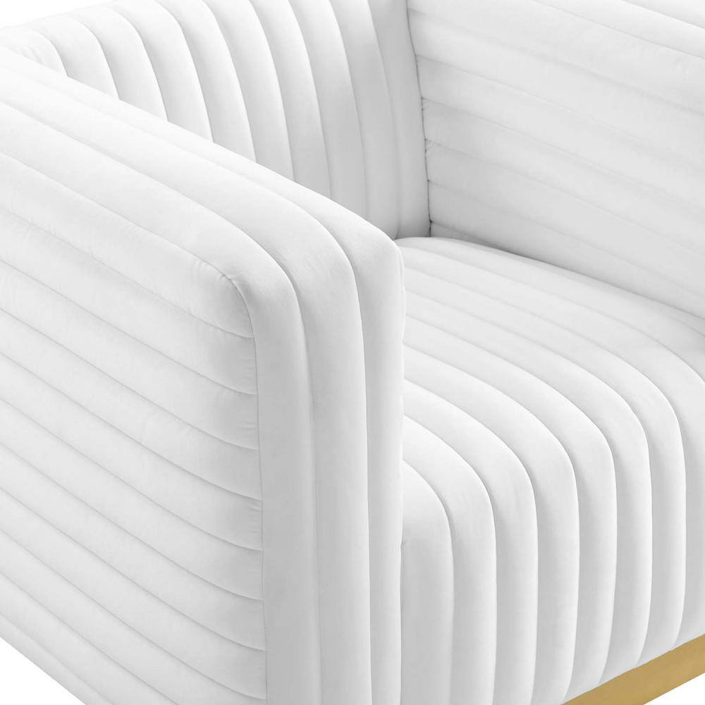 White Velvet Channel Tufted Accent Chair with Gold Base