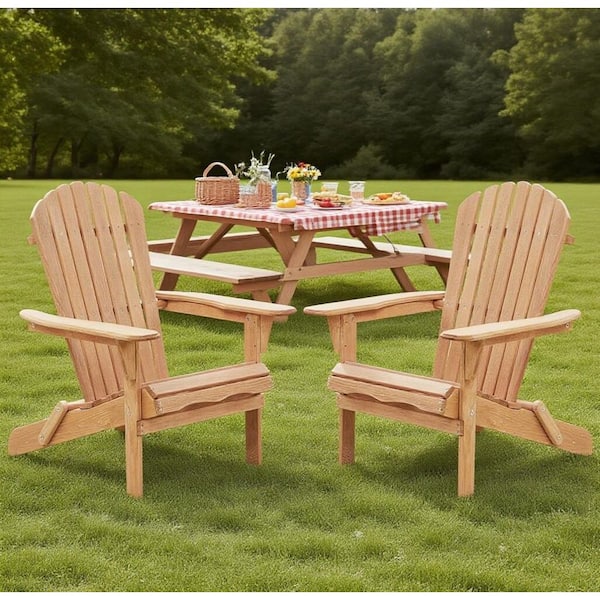 Unbranded 2-Piece Light Brown Solid Wood Folding Adirondack Chair, Patio Lounge Chair for Garden