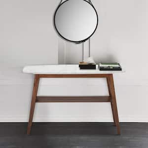 Castello 43 in. Walnut Standard Rectangle Marble Console Table with Shelf