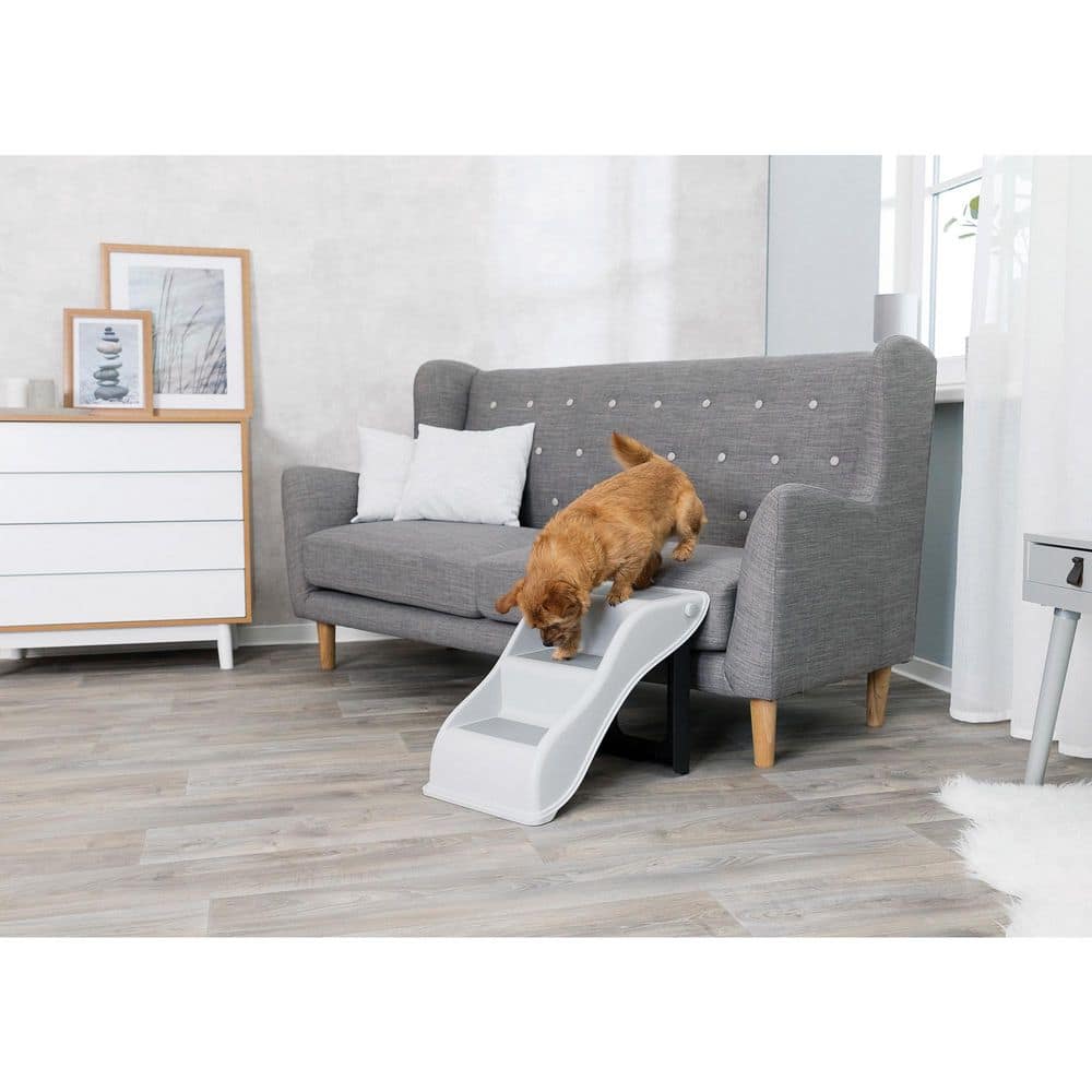 Gray Lightweight Collapsible 3-Step Pet Stairs with Non-Slip Treads