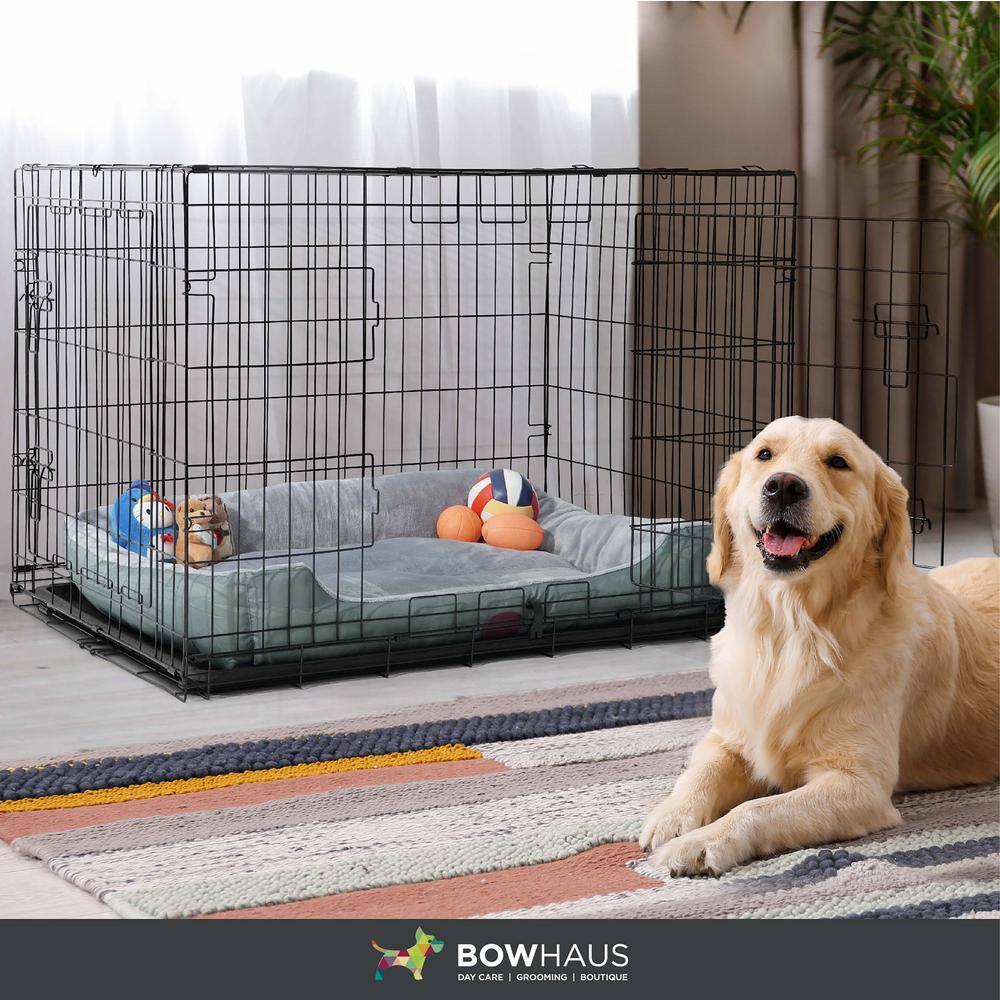 Foldable Black Metal Dog Crate with Double Doors