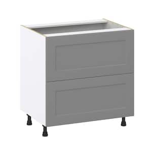 33 in. W x 24 in. D x 34.5 in. H Bristol Painted Slate Gray Shaker Assembled Base Kitchen Cabinet with 2 Drawers