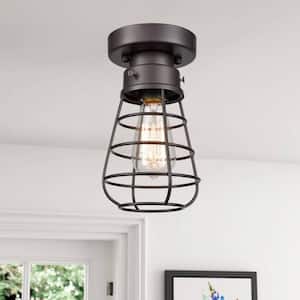 5.8 in. 1-Light Bronze Modern Semi-Flush Mount with No Glass Shade and No Bulbs Included 1-Pack