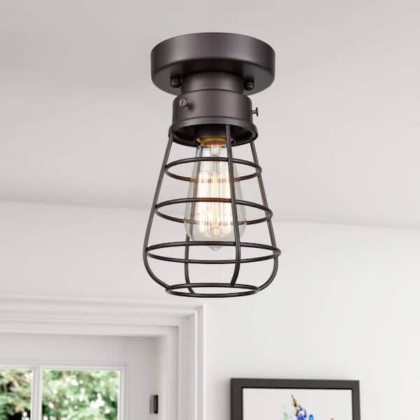 CLAXY 5.8 in. 1-Light Bronze Modern Semi-Flush Mount with No Glass Shade and No Bulbs Included 1-Pack