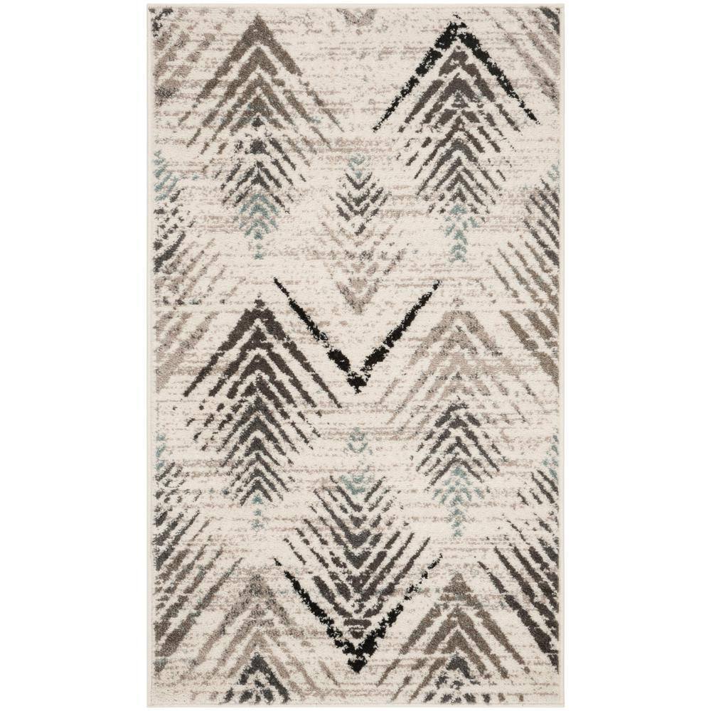 Geometric Tribal Cream & Beige Synthetic Area Rug, 3' x 5'