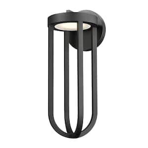 Leland 24 in. Black Outdoor Hardwired Shaded Wall Sconce with Integrated LED