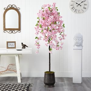 6 ft. Cherry Blossom Artificial Tree in Ribbed Metal Planter