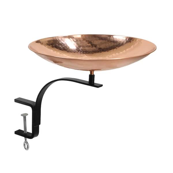 Stainless Steel Birdbath Bowl With Rail Mount Bracket, 16 in. Dia. Polished Copper Plated