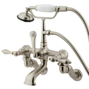 Vintage Adjustable Center 3-Handle Claw Foot Tub Faucet with Handshower in Brushed Nickel