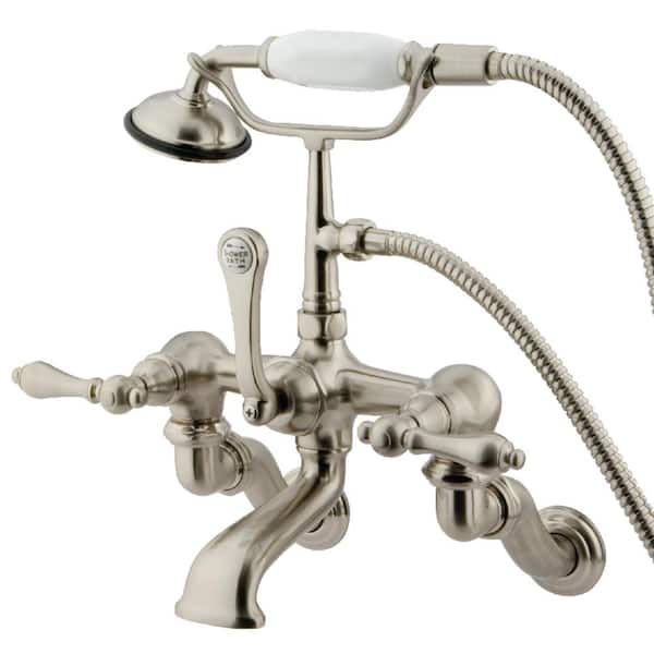 Kingston Brass Vintage Adjustable Center 3-Handle Claw Foot Tub Faucet with Handshower in Brushed Nickel