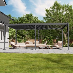 12 ft. x 20 ft. Modern Aluminum Frame Pergola for Outdoor Garden with Adjustable Louvered Roof, Gray