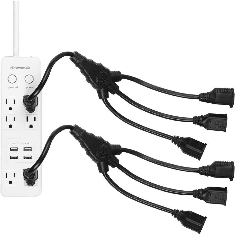 Black Heavy Duty 3 Prong Extension Cord Splitter, 1.5 ft, PVC
