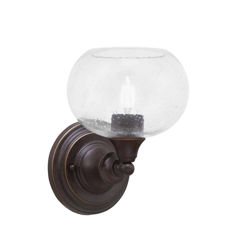 Fulton 1-Light Dark Granite Wall Sconce, 7 in. Clear Bubble Glass