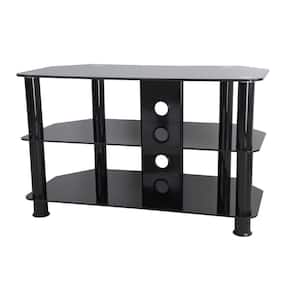 31.5 in. Black Glass TV Stand Fits TVs Up to 42 in. with Open Storage