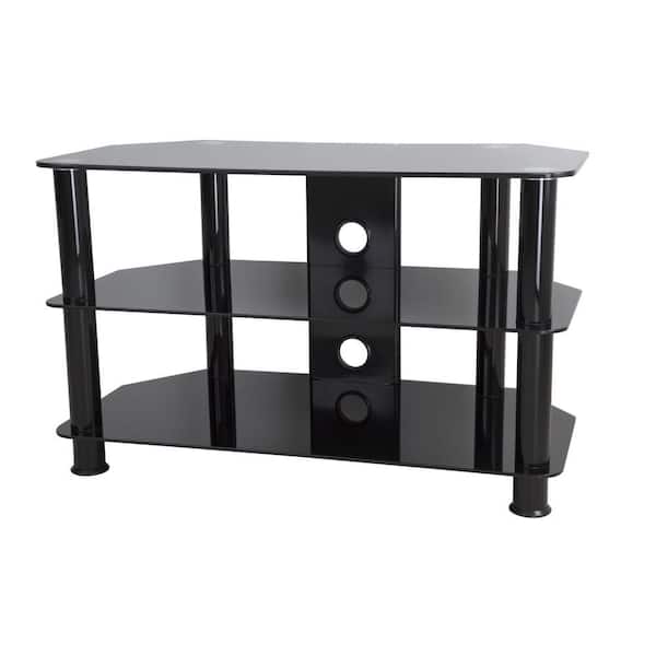 AVF 31.5 in. Black Glass TV Stand Fits TVs Up to 42 in. with Open Storage