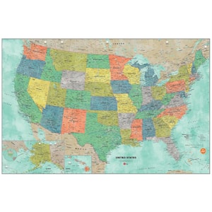 36 in. x 24 in. Aquarelle US Dry Erase Map Wall Decal