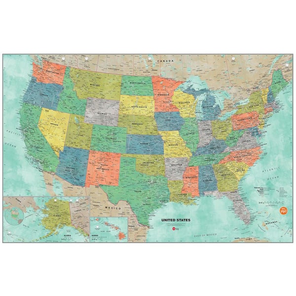 WallPops 36 in. x 24 in. Aquarelle US Dry Erase Map Wall Decal