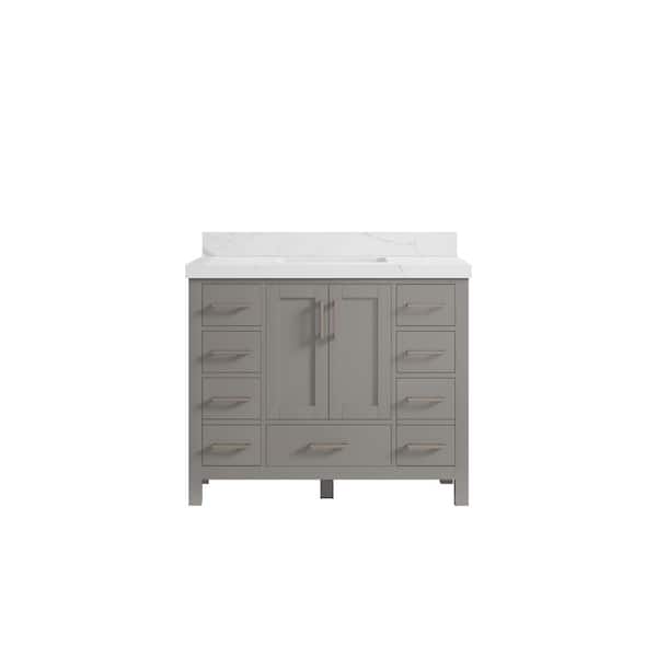 Willow Collections Malibu 42 in. W x 22 in. D x 36 in. H Bath Vanity in Gray with 2 in. Calacatta Quartz Top