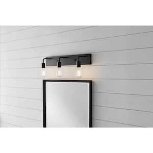 Northvale 24 in. 3-Light Matte Black and Brass Industrial Bathroom Vanity Light