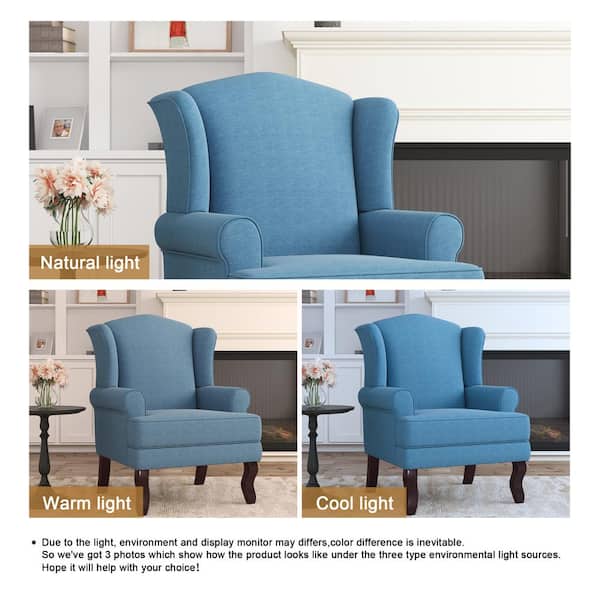 Uixe Mid-Century Retro Style Sky Blue Linen Upholstered Wingback