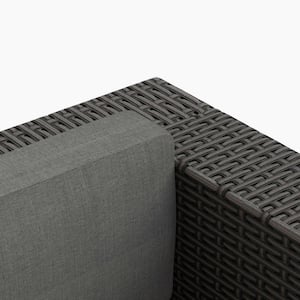 Kaison 6-Piece Modern Sectional Wicker Patio Conversation Set and Storage Ottoman with Gray Cushions