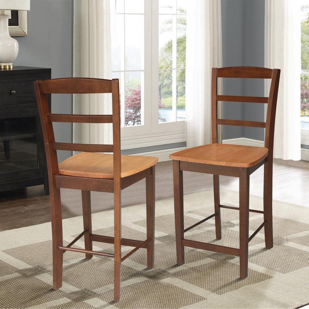 Contemporary Madrid 24" Solid Parawood Counter Stool in Cinnamon/Espresso