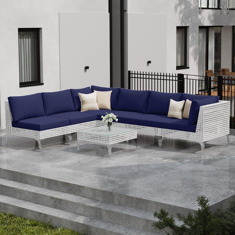 7-Piece Outdoor Wide Rattan Sectional Sofa Set Wicker Patio Conversation Se