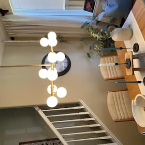 12-Light Bronze Linear Chandelier with Opal Glass Globes for Kitchen Island Dining Room with Bulbs Included