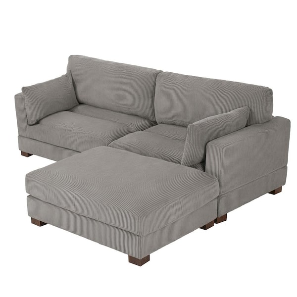84.8 in. W Square Arm 2-Piece Corduroy Fabric L-Shaped Sectional Sofa in. Light Gray