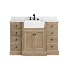 Kelly 48 in. Single Bath Vanity in Weathered Fir with Marble Vanity Top in Carrara White with White Farmhouse Basin