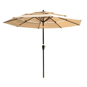 9 ft. 3-Tiers Outdoor Patio Umbrella with Crank and tilt and Wind Vents in Tan