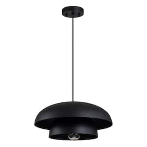 15.7 in. 1-Light Black Pendant Light Fixture with Metal Shade