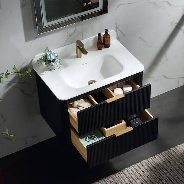 Wenlorin 30 in. Single Sink Floating Black Bath Vanity with White Acrylic Top Pre-Assembled