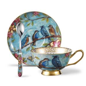 6.5 oz. Blue Porcelain Coffee Cup and Saucer and Spoon (3-Pieces)