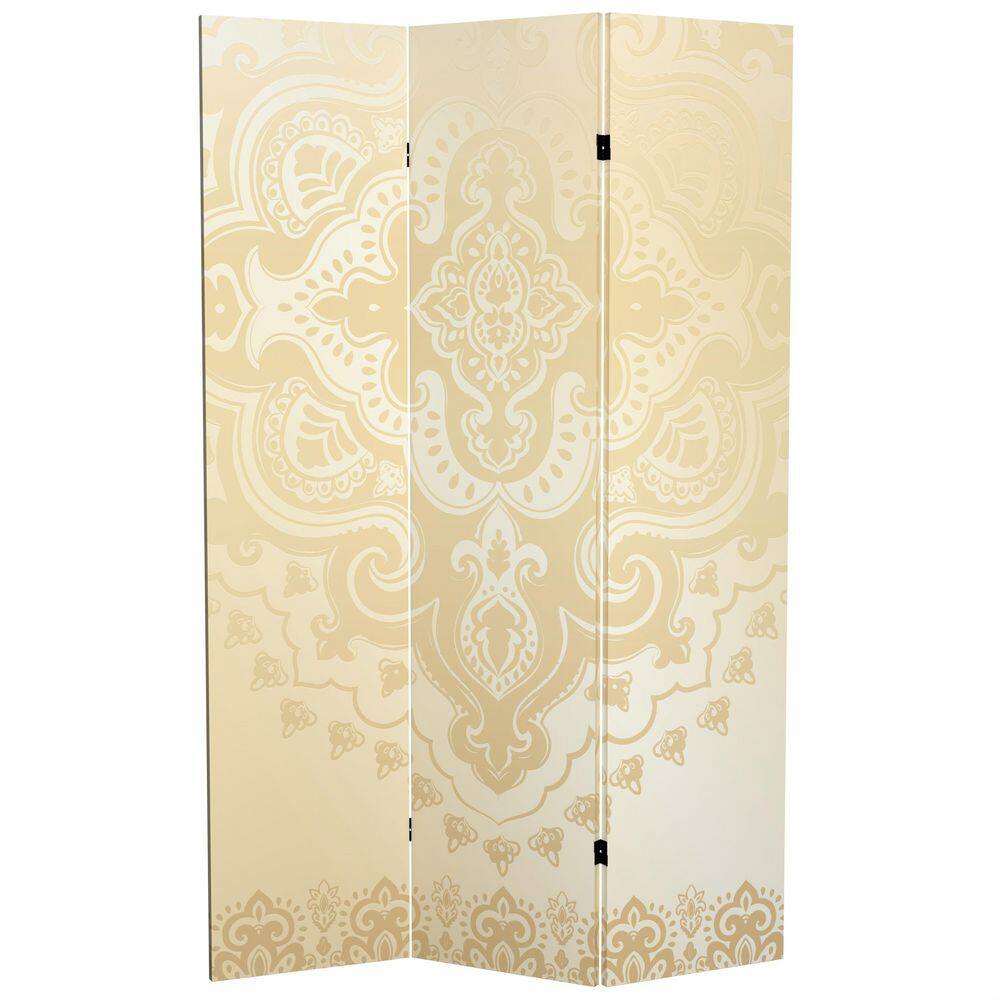 Ivory Indian Pattern 6 ft. Printed 3-Panel Room Divider