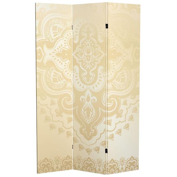 Ivory Indian Pattern 6 ft. Printed 3-Panel Room Divider