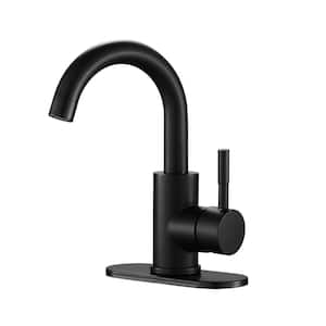Bar Sink Faucet Single-Handle Single Hole Bathroom Faucet with Deck Plate and Hose in Matte Black