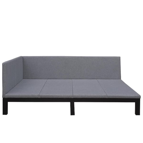 URTR 54.7 in. W Gray Linen Fabric Wooden Full Size Sofa Bed Frame with Backrest and Single Armrest