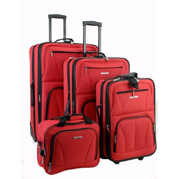 Rockland Sydney Collection Expandable 4-Piece Softside Luggage Set, Red