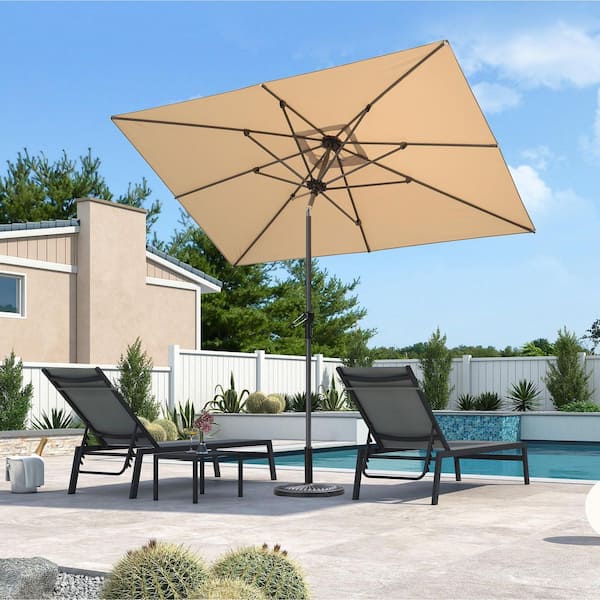 fourplex patio market umbrella PURPLE LEAF 6' x 4' Rectangle Dual Tilt Taupe 8 Ribs The PURPLE LEAF 15 FT Patio Market Umbrella 9ft Semi-auto Aluminum Patio Table