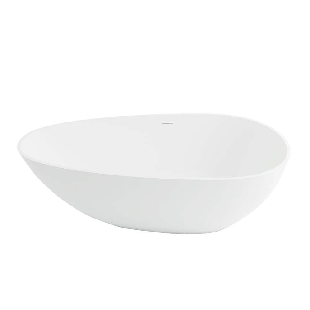 67'' Matte White Solid Surface Freestanding Soaking Bathtub