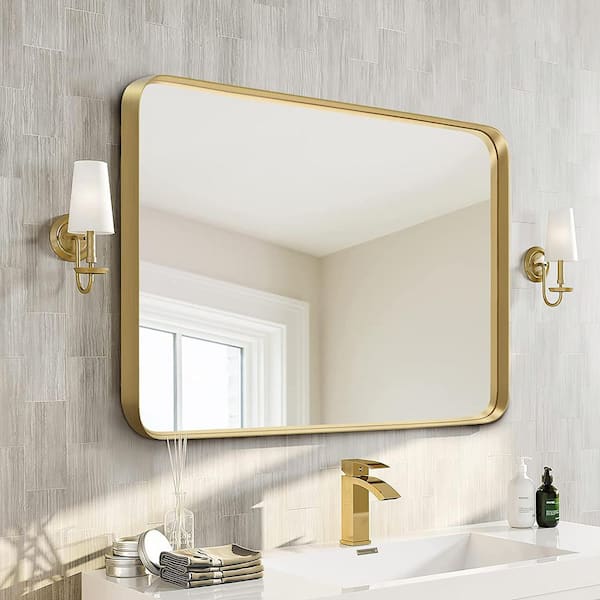 TOOLKISS 40 in. W x 32 in. H Rectangular Aluminum Framed Wall Bathroom  Vanity Mirror in Gold B10080BG - The Home Depot
