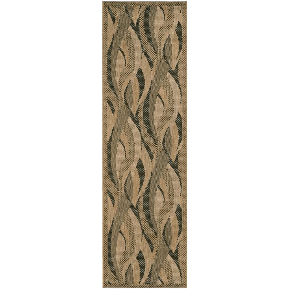 Black and Natural Flat Woven Synthetic Runner Rug