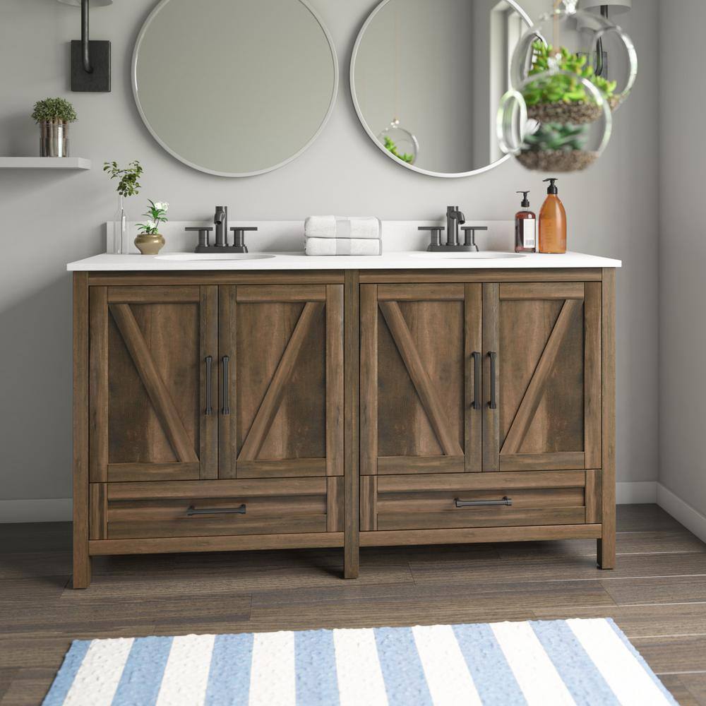 Canyon Lake Pine Double Bathroom Vanity with White Stone Top