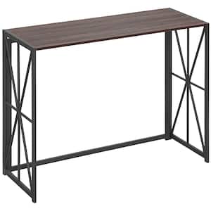 39.25 in. L Brown Folding Console Table, Industrial Sofa Table, Narrow Farmhouse Table with Metal Frame