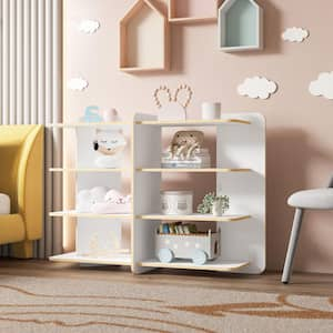 Eco-Friendly Luna 35.25 in. Tall White and Light Brown Wood 4-Shelf Standard Bookcase