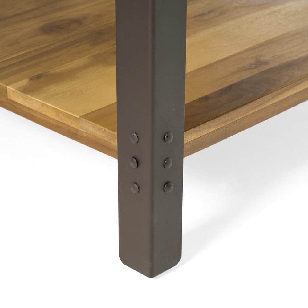 Luna Natural Stained Brown Acacia Wood End Table with Metal Frame