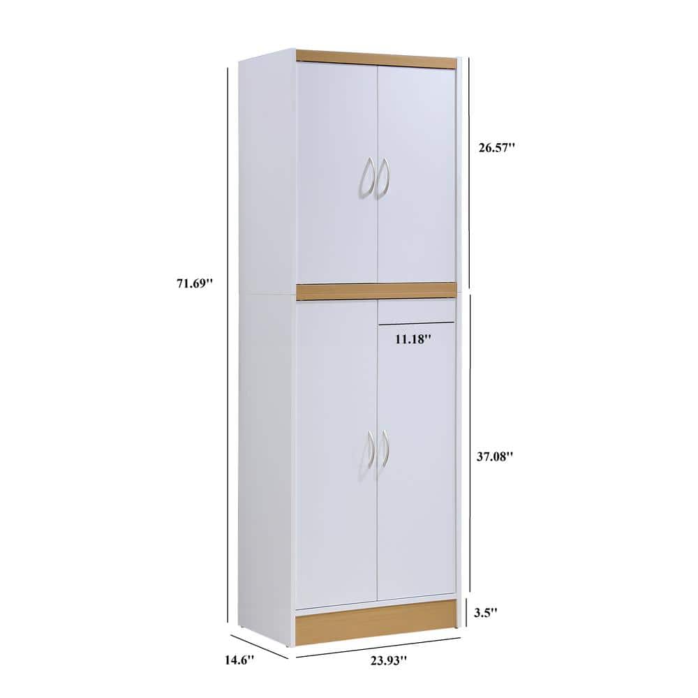 White and Oak 4-Door Kitchen Pantry Cabinet